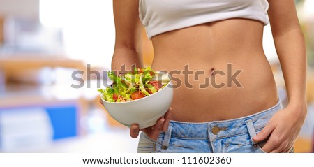 Female Holding A Bowl Of Salad, Background