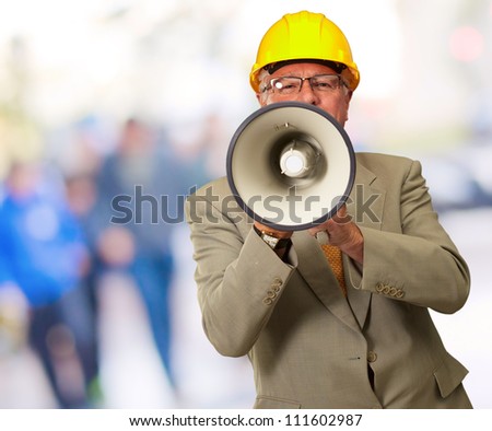 Portrait Of A Senior Man With Megaphone, Background