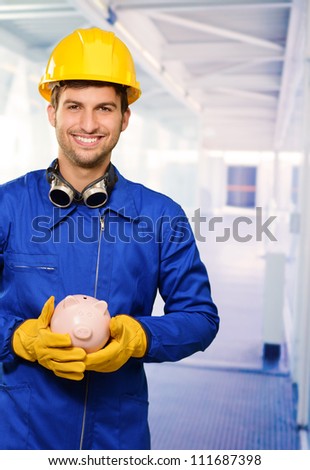 Engineer With Piggy Bank, Indoor