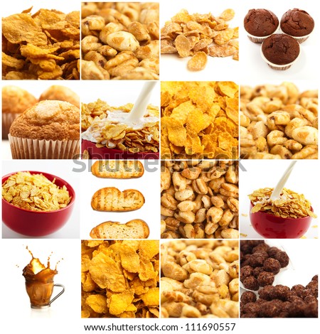 Set Of Breakfast Food On White Background