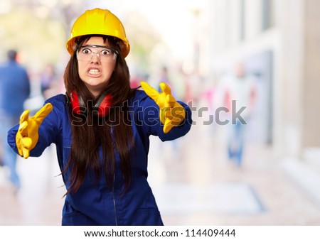 Portrait Of A Frustrated Female Worker, Outdoor