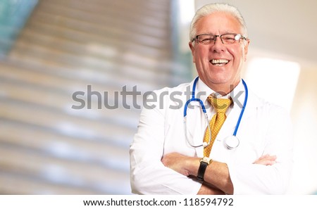 Portrait Of A Senior Man Doctor, Indoor