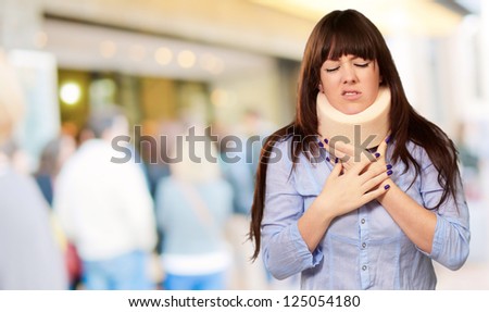 Woman Wearing Neck brace, Outdoor