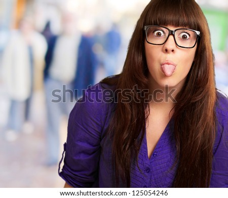 Crazy Woman With Stick Out Tongue, Outdoor