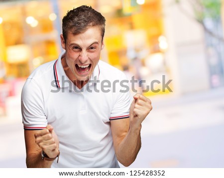 Portrait Of  Man Expressing His Excitement, Outdoor