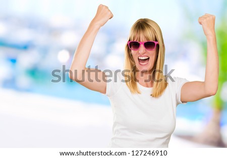 Woman Cheering, outdoor