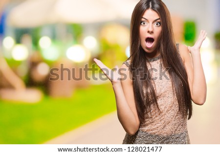 Female Model With Surprised Expression, outdoor