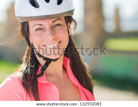 Close-up Of Happy Cyclist Woman, Outdoors