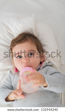 Cute Baby Drinking Water, Indoors