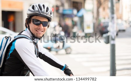 Happy Young Male Cyclist; Outdoors