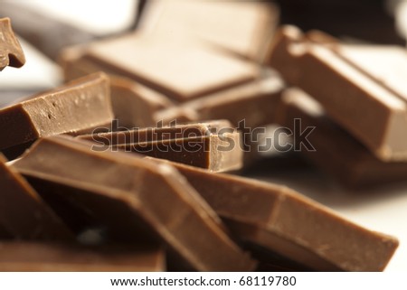 extreme closeup of a chocolate pieces stack