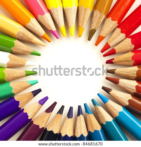 crayons stack circle on a white background