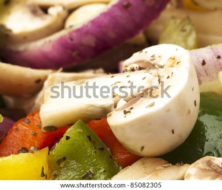 mushroom and vegetables mix, extreme closeup photo