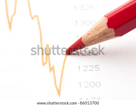 red crayon painting a graph line closeup
