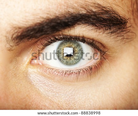 opened green eye extreme closeup