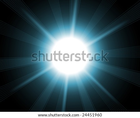 bright blue sun-like flare on black background.