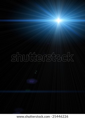 blue bright flare on black background.