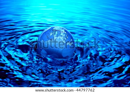 Transparent model of earth sinking into water