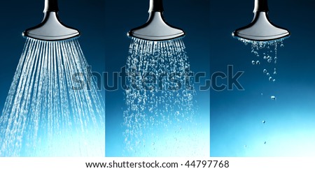 3 shots of chrome sprinkler with water coming out at different degrees of pressure