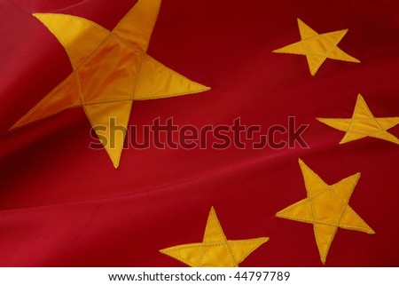 Closeup shot of yellow stars on wavy Chinese flag