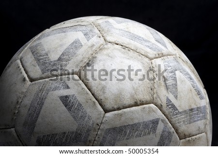 close up shot of old, scuffed soccer ball with space for copy
