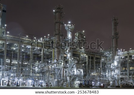 chemical factory by night