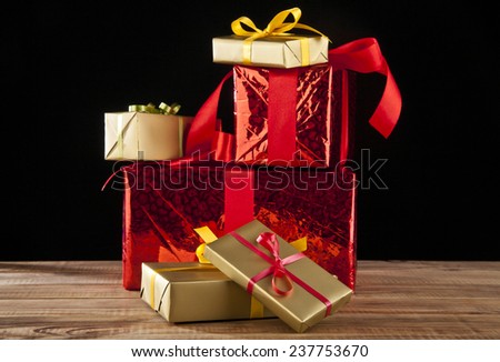 boxes with gifts on a black background