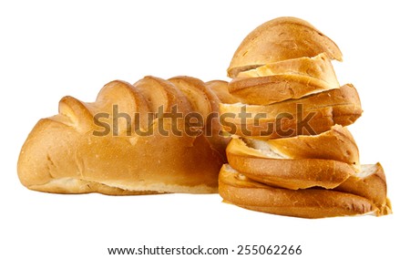 long loaf of bread isolated on a white background