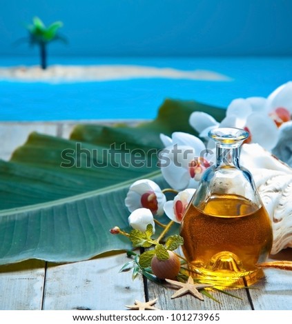 Tropical island retreat essential oil spa treatment with natural plant extracts and orchids