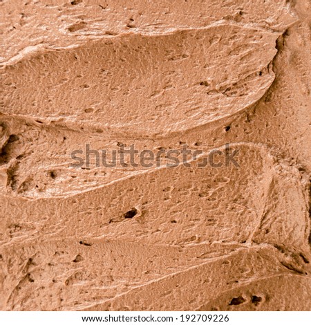 Instant chocolate ice-cream background with a creamy texture in square format for a delicious summer dessert or takeaway at an ice cream parlour