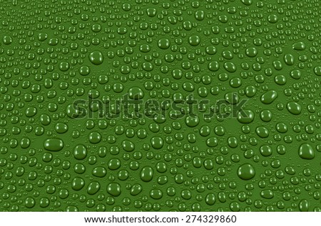 Green water drops background or texture. Close-up