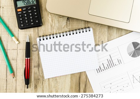 Office, business tools on wooden table