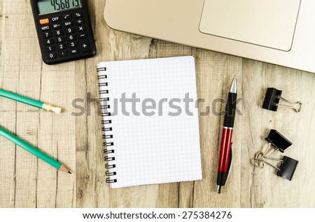 Office, business tools on wooden table