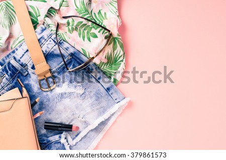 Overhead shot of female casual clothes