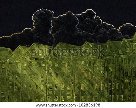 Green Office Building Image with Dark Clouds and Silver Lining