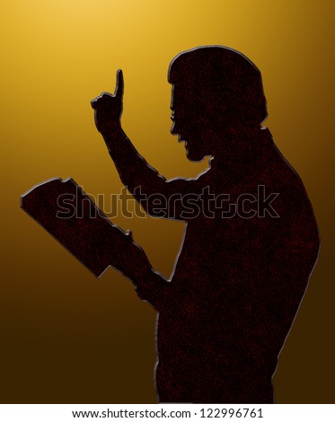 Preacher Reading from Bible with Raised Finger Golden Heaven