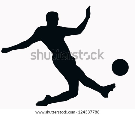Sport Silhouette -Soccer player kicking ball isolated black image on white background