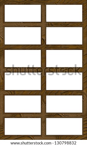 Isolated Double Layered Contoured Wooden Twelve Window Frame