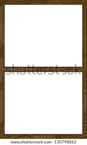 Isolated Double Layered Contoured Wooden Two Window Frame