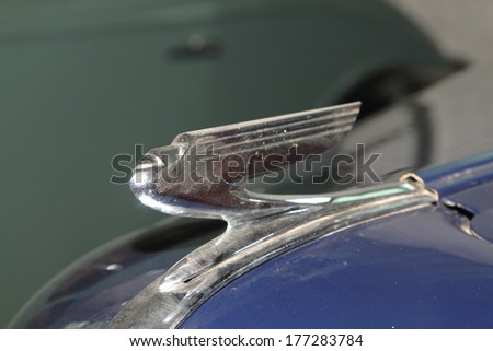 RUSTENBURG, SOUTH AFRICA - FEBRUARY 15:  1940 Vintage Car Chevrolet Hood Ornament in Private Collection Philip Classic Cars on February 15, 2014 in Rustenburg South Africa.