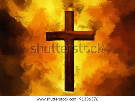 Flaming Cross Christian Art artistic illustration and painted image
