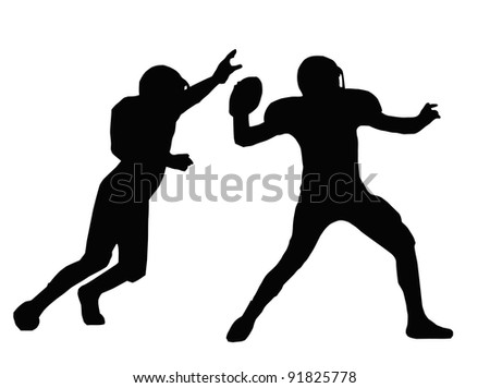 Silhouette American Football Quarterback Aiming to Throw with Defender Blocking