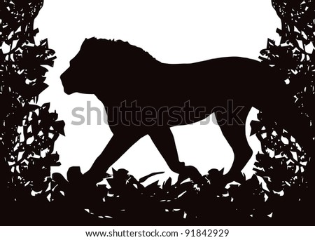 Lion in Isolated bush or jungle frame
