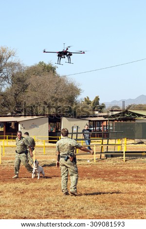 THABAZIMBI, SOUTH AFRICA - August 1:  Farm Community Security displaying drone with camera to trace thieves, attackers at Thabazimbi Agricultural Show, on August 1, 2014 at Thabazimbi, South Africa.