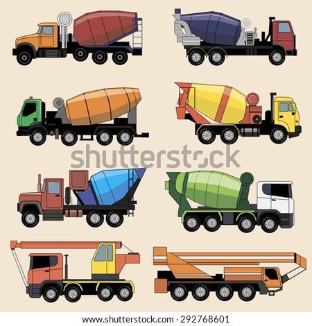 Concrete mixer trucks vector image design collection.