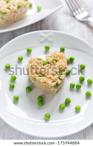 Vegetarian Risotto with peas and heart shape