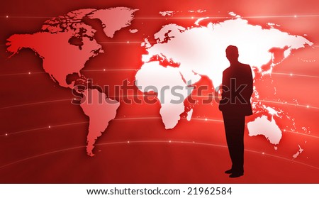 Illustration - A leader man on abstract global map background