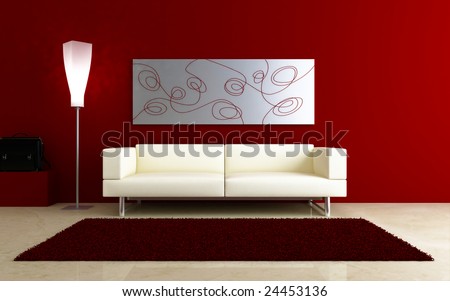 interiors - White couch in red room