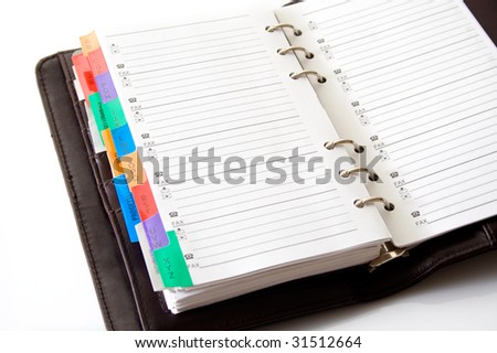 agenda with pages for telephone numbers list