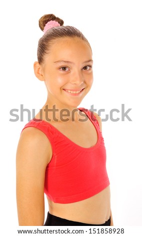 young gymnast in a sportwear on a white background.